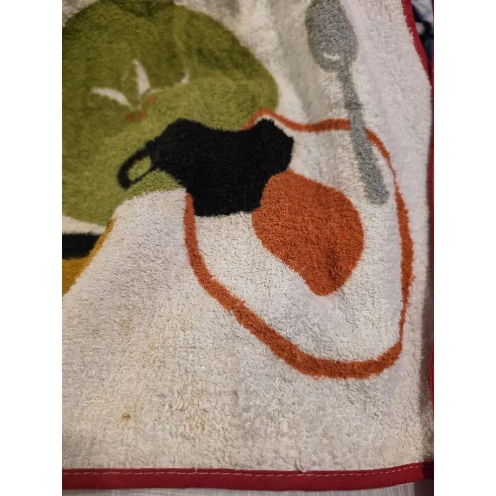 VTG Terry Cloth Towel Half Apron MCM Cooking Kitchen Atomic Blue Green one size